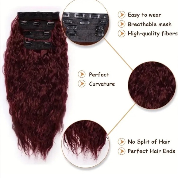 Curly Burgundy Hair Extension Clip In Extensions - Picture 6 of 7